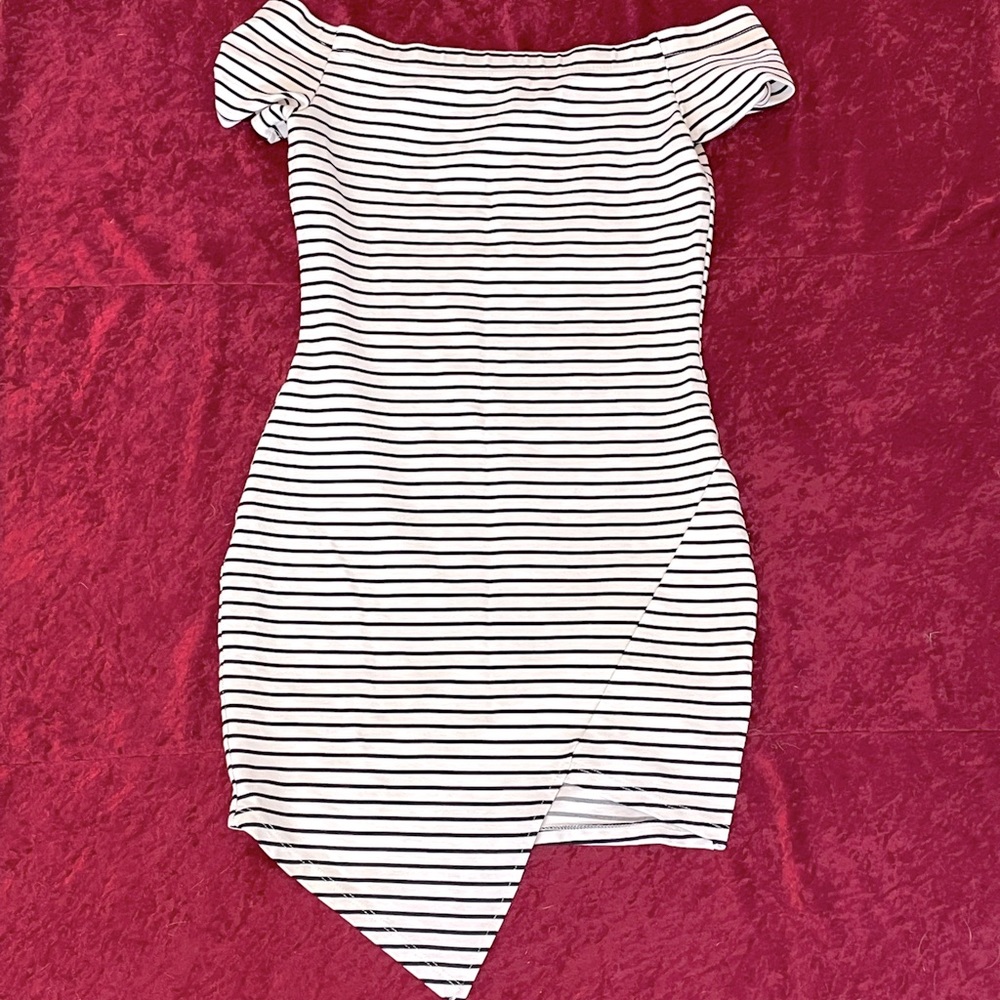 White Striped Asymmetrical Windsor Mini Dress
